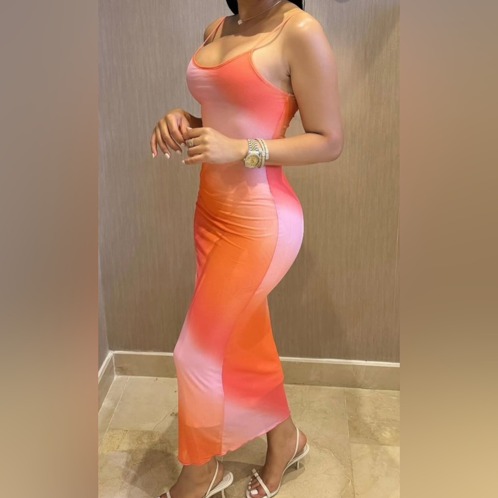 See You Monday Orange Bodycon Midi Dress